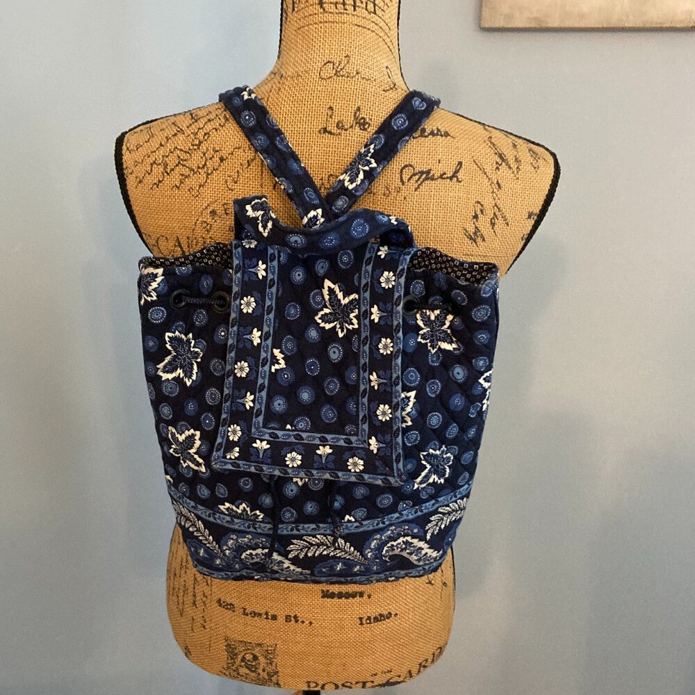 Vera Bradley Backpack Vintage Mimi Blue Coin Pattern